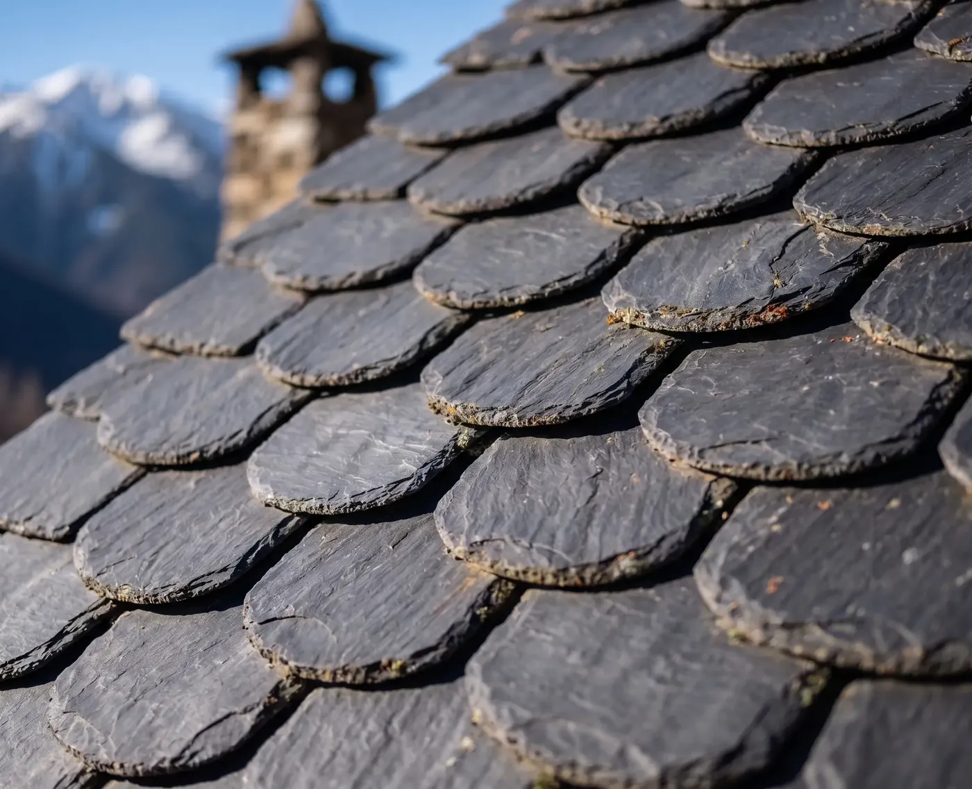 Natural slate roof on a house in the Pyrenees