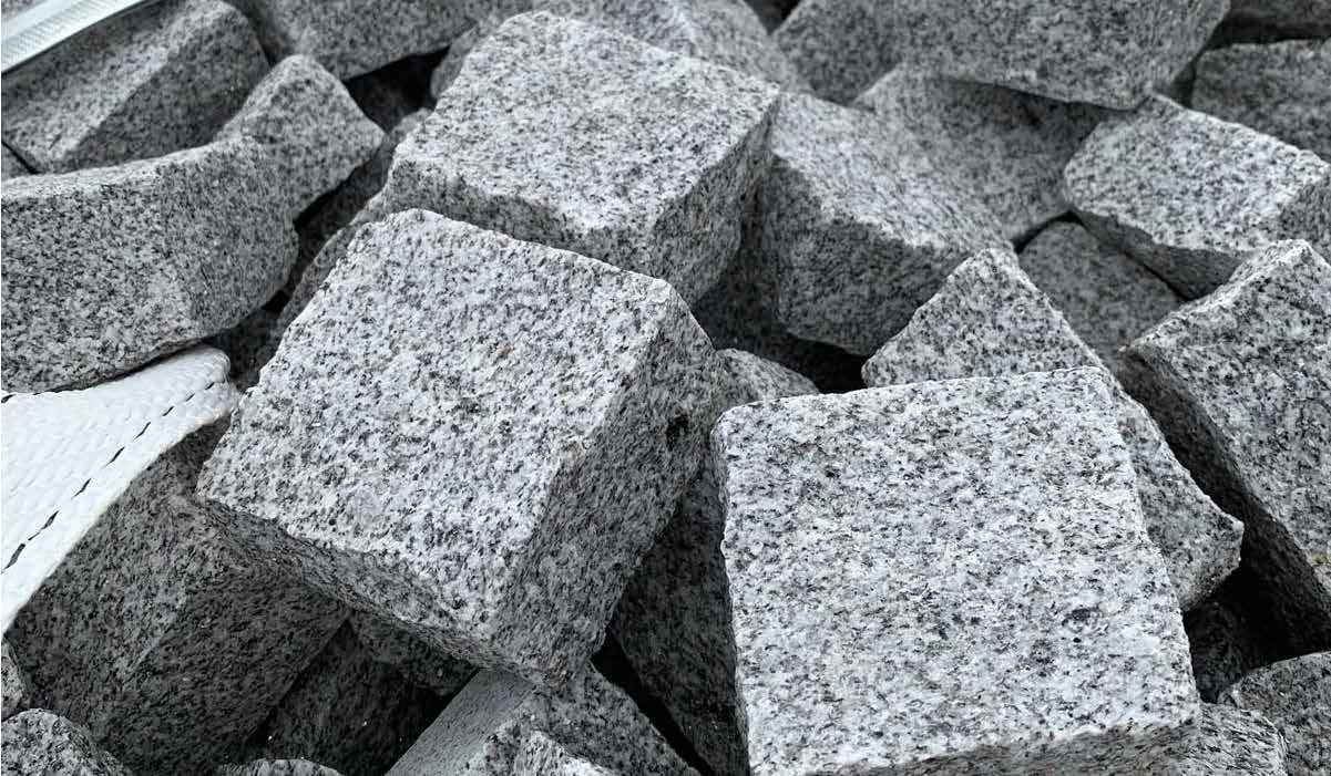 Pallet of split granite setts ready for export