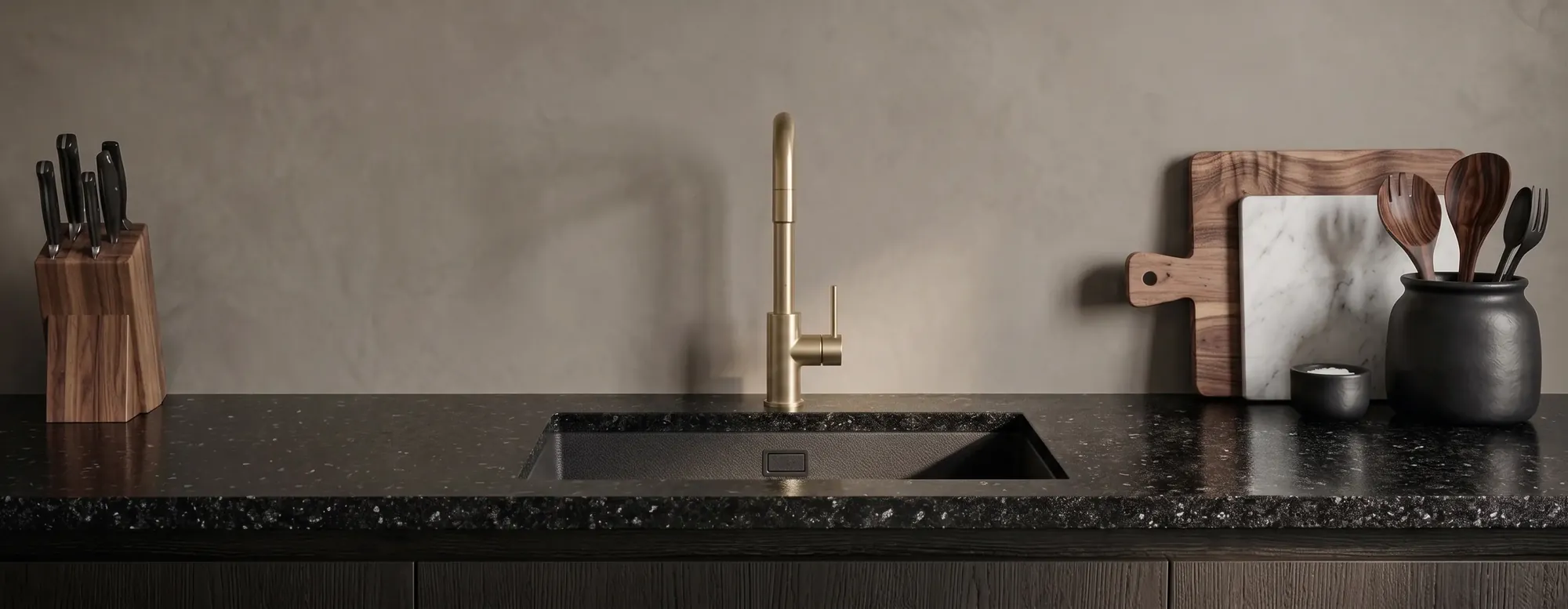 Undermount sink cut into a granite worktop