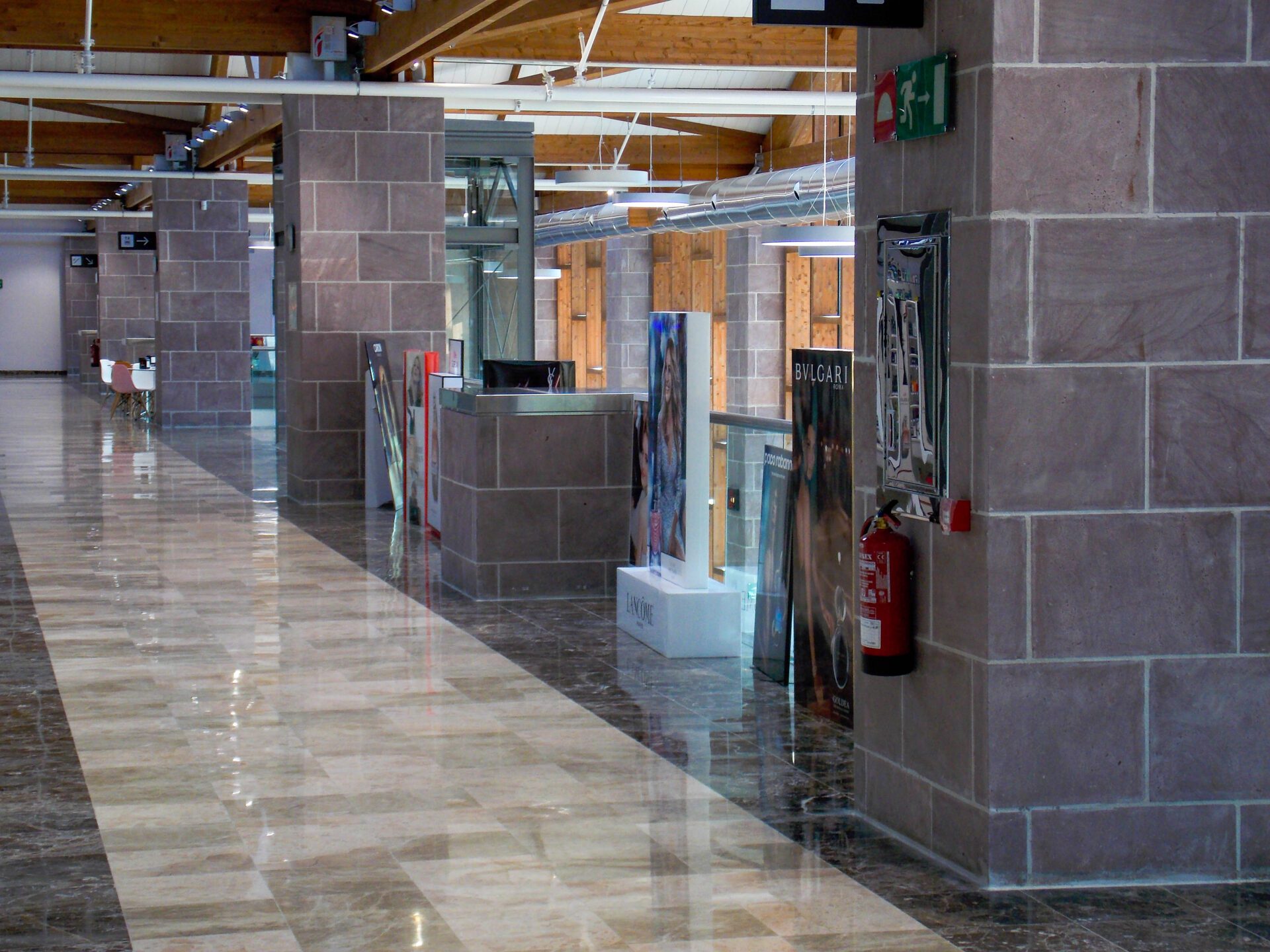 Red burgundy sandstone shopping center interior