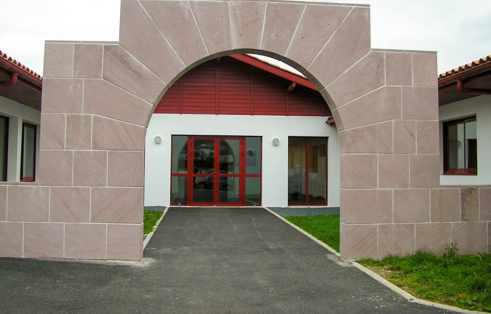 Red burgundy sandstone door entrance